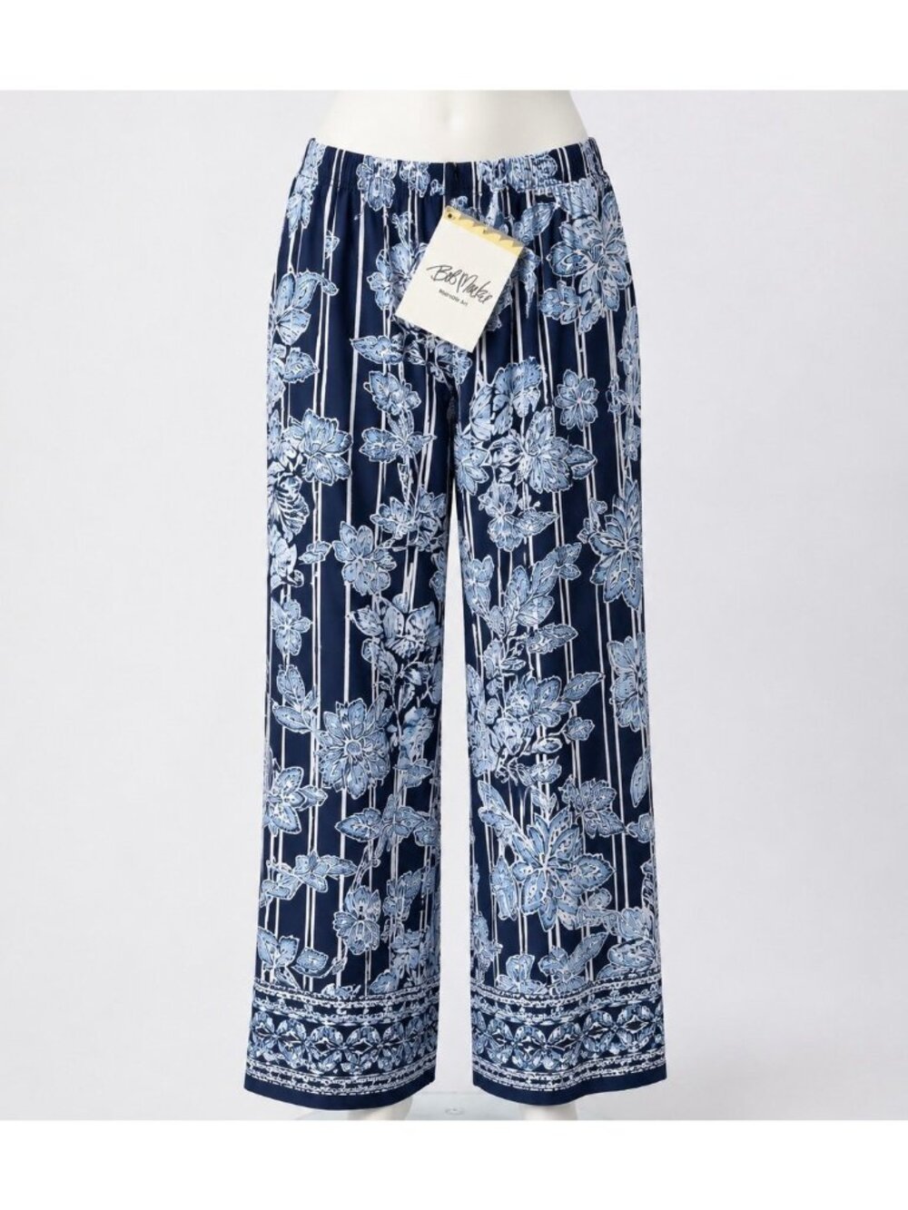 Bob Mackie Wearable Art Wide Leg Floral Pants 1X Navy Blue NWT